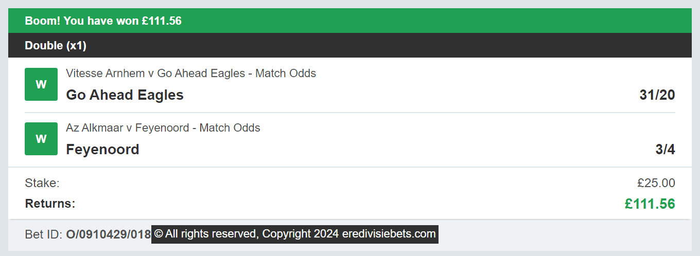 Eredivisie Bets- Winner Double - 2024-02-04